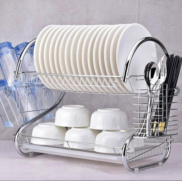 Escurridor de Platos Cromado🍽️AUMENTA UN 80% EL ESPACIO PARA SECAR Y GUARDAR LOS PLATOS🍴