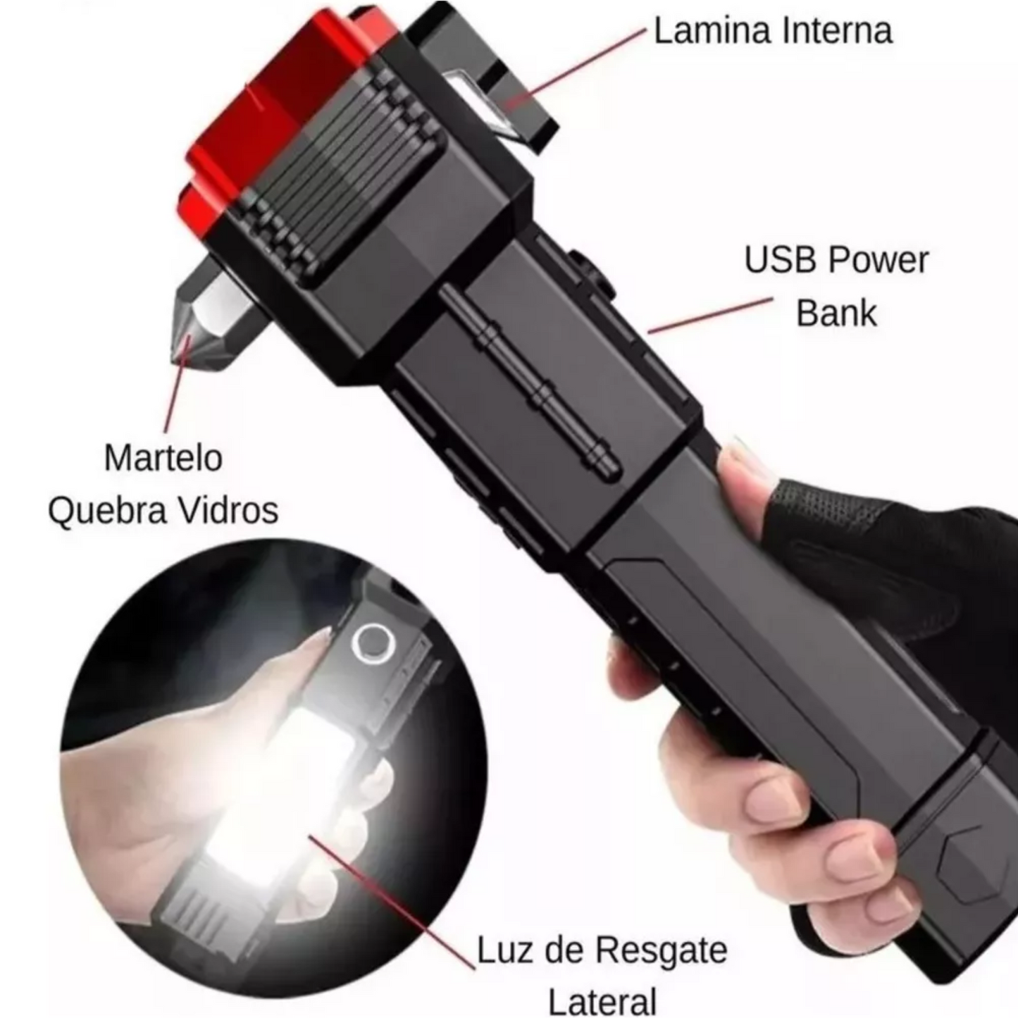 martillo linterna 6 en 1🔦Una herramienta para salir de apuros en cualquier ocasión🔨